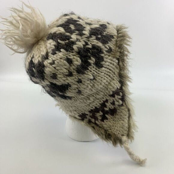 American Eagle Wool Alpaca Faux Fur Trapper Hat Fair Isle Knit Ear Flap One Size - Picture 7 of 14